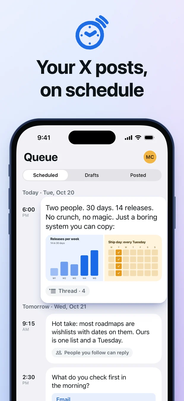 Your X posts, on schedule